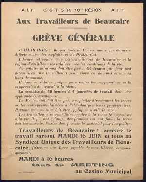 Archives, Gard, Blum, Font Populaire, élections, 1936, été, vacances, mines, mineurs