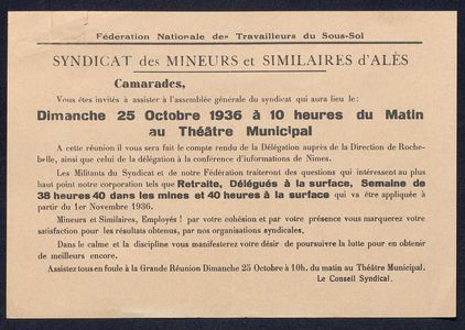 Archives, Gard, Blum, Font Populaire, élections, 1936, été, vacances, mines, mineurs